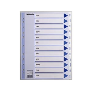 REGISTER A4 DES-JAN HVIT PLAST ESSELTE