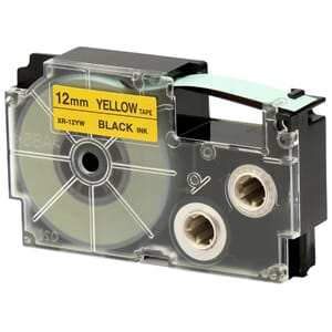 TAPE CASIO XR-12YW SORT PÅ GUL.