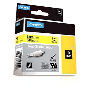 DYMO TAPE RHINO 9MMx1,5M KRYMPESTRØMPE SORT PÅ GUL