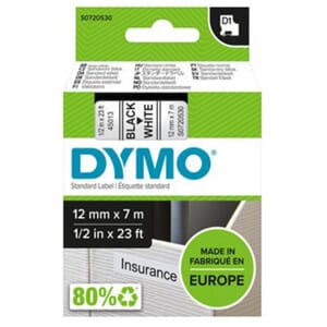 TAPE DYMO D1 SORT/HVIT 12MM X 7M