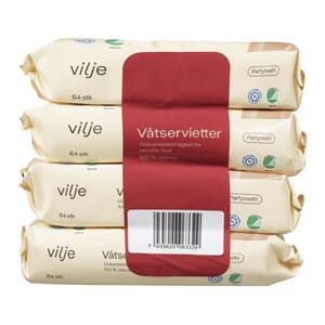 VÅTSERVIETTER PLATFRI 4X64STK VILJE